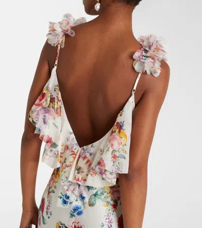 Camilla V Neck Bias Slip Dress With Back Frill In Multi