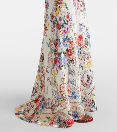 Camilla V Neck Bias Slip Dress With Back Frill In Multi