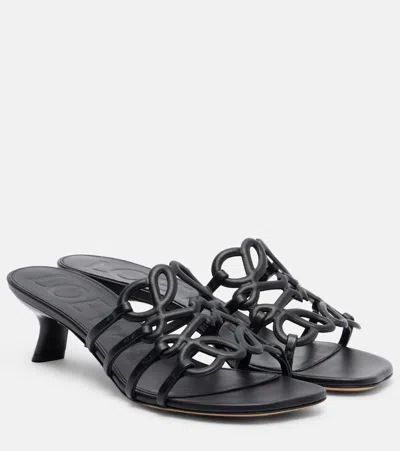 Loewe Petal Anagram Leather Caged Mule Sandals In Gray