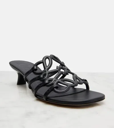 Loewe Petal Anagram Leather Caged Mule Sandals In Gray