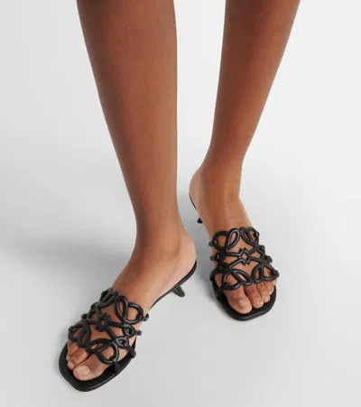 Loewe Petal Anagram Leather Caged Mule Sandals In Gray
