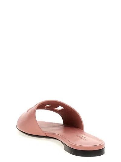 Dolce & Gabbana Women Pink Slide Sandals With Cut Out Logo In Leather Woman
