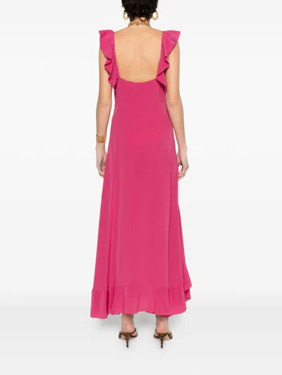 Chloé Maxi Dress Flared Hem Ruffled Neckline In Pink