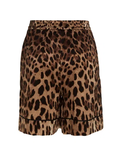 Dolce & Gabbana Dolce  Gabbana Leopard-printed Elasticated Waistband Shorts In Multi