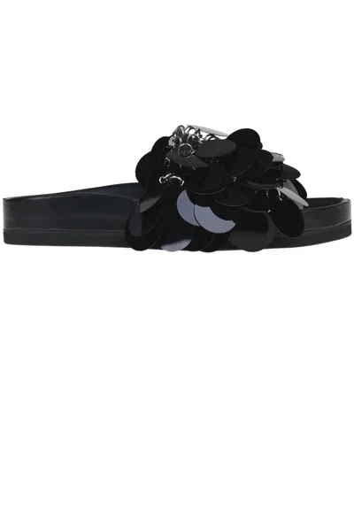 Rabanne Embellished Flat Sole Open Toe Sandal In Black