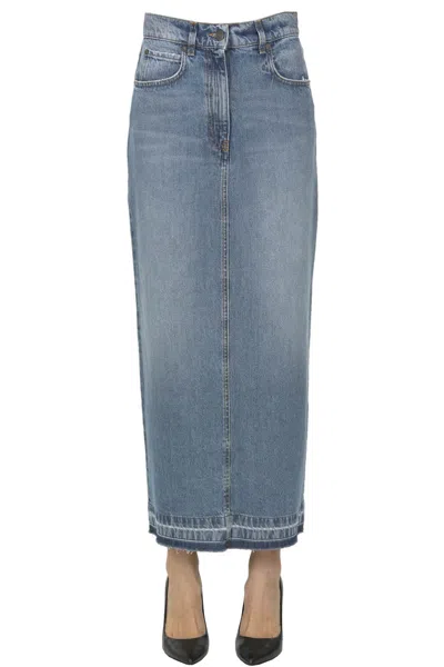 Fortela Long Back Slit Denim Skirt In Classic Wash