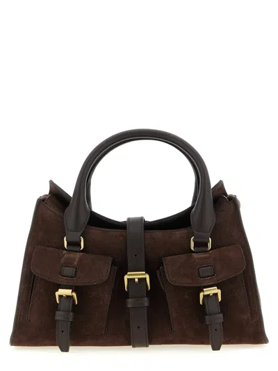 Mulberry Roxanne Brown Small Handbag With Adjustable And Removable Shoulder Strap And Two Front Pockets In Su