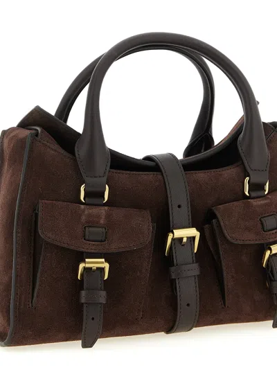 Mulberry Roxanne Brown Small Handbag With Adjustable And Removable Shoulder Strap And Two Front Pockets In Su