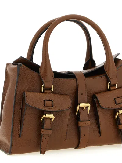 Mulberry Roxanne Brown Small Handbag With Adjustable And Removable Shoulder Strap And Two Front Pockets In Le