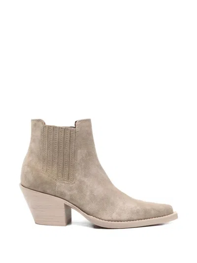 Paris Texas Texan Ankle Boots In Stone Calf Suede Leather In Gray