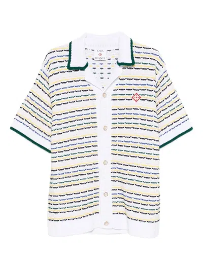 Casablanca Cotton Tuck Stitch Button-up Sweater In Multi