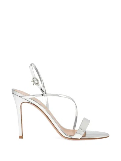 Gianvito Rossi Silver Solid Open Round Toe Heels In Silver