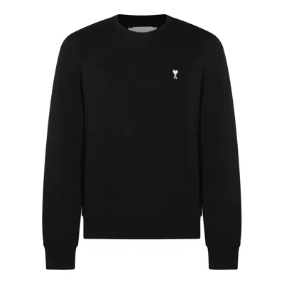 Ami Alexandre Mattiussi Ami Paris Embroidered Crew Neck Sweater With Ribbed Trims In Black