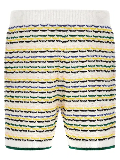 Casablanca Men White Crochet Cotton Tuck Stitch Shorts In Multi