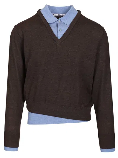 Acne Studios Womens Brown Blue Kascha Layered Wool Jumper