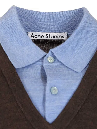 Acne Studios Womens Brown Blue Kascha Layered Wool Jumper