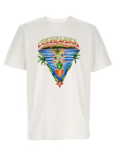 Casablanca Graphic Print Organic Cotton T-shirt With Ribbed Neckline In White