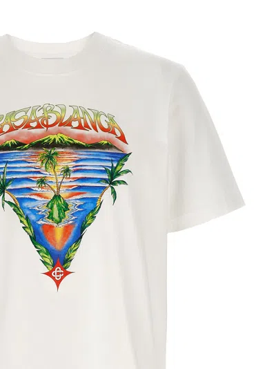 Casablanca Graphic Print Organic Cotton T-shirt With Ribbed Neckline In White