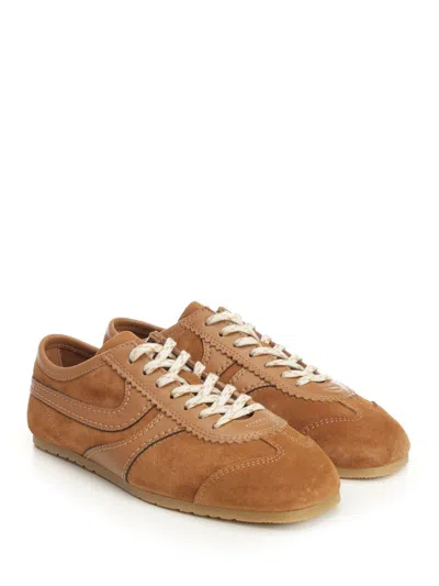 Dries Van Noten Women Beige Low-top Sneakers With Two-tone Lace-up In Suede Woman In Brown