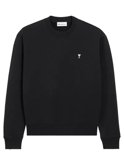Ami Alexandre Mattiussi Ami Paris Embroidered Crew Neck Sweater With Ribbed Trims In Black