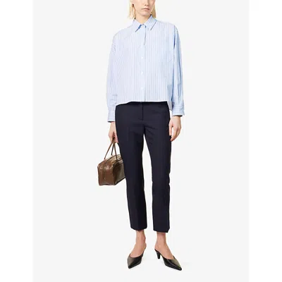 Weekend Max Mara Omens Light Blue Distancedline Oversized Stripe-pattern Cotton Shirt In Blue