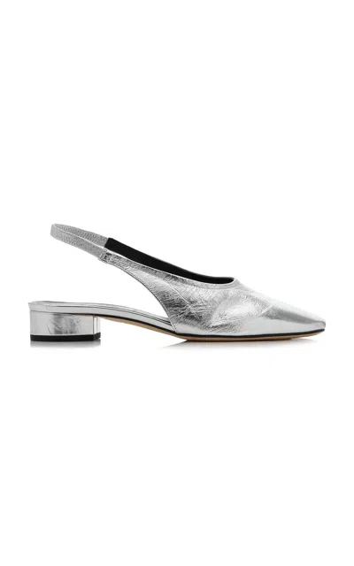 Aeyde Womens Silver Dua Slingback Leather Flats Eur 40.5 / 7.5 Uk In Silver