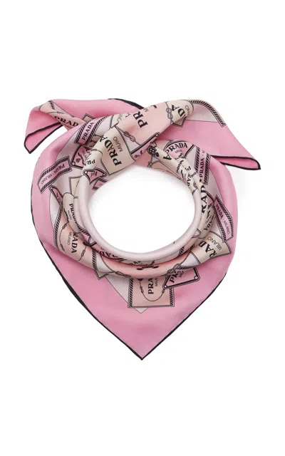 Prada Printed Twill Scarf Lightweight Rectangular Design In Pink