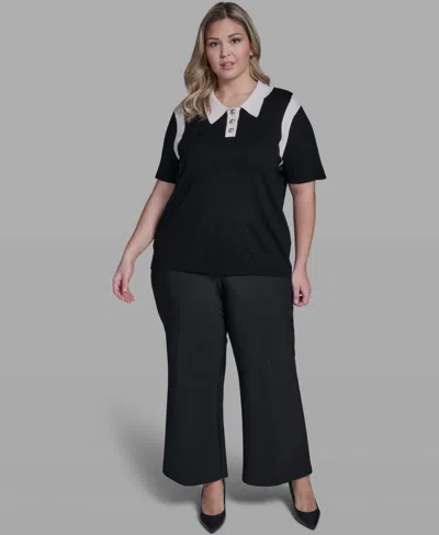 Karl Lagerfeld Plus Size Solid Short-sleeve Polo Sweater In Multi