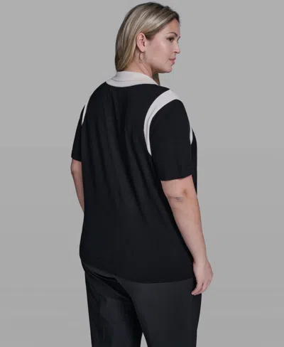 Karl Lagerfeld Plus Size Solid Short-sleeve Polo Sweater In Multi