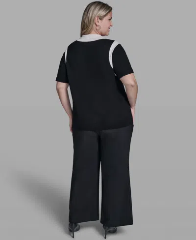 Karl Lagerfeld Plus Size Solid Short-sleeve Polo Sweater In Multi