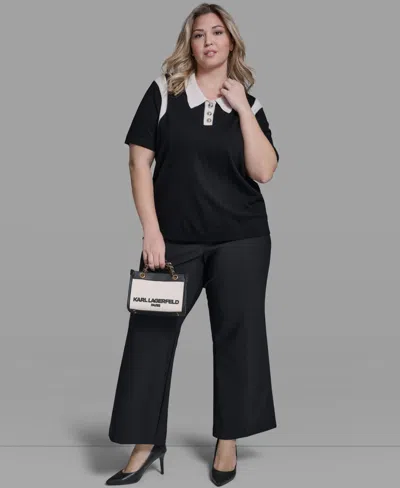 Karl Lagerfeld Plus Size Solid Short-sleeve Polo Sweater In Multi