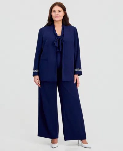 Kasper Plus Size Collarless Open-front Jacket In Blue