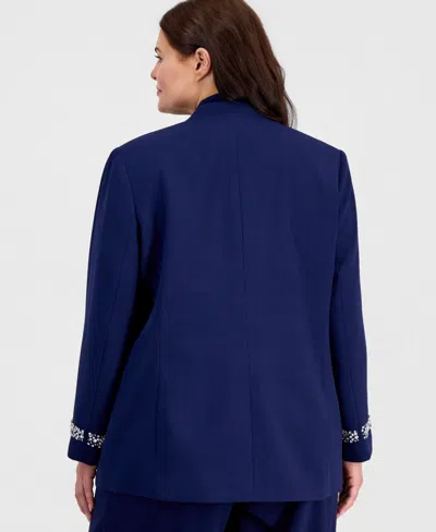 Kasper Plus Size Collarless Open-front Jacket In Blue