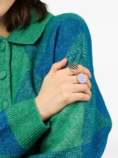 Luta Houndstooth-pattern Ring In Metallic