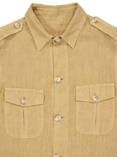 120% Lino Button Multiple Pocket Jacket In Neutral