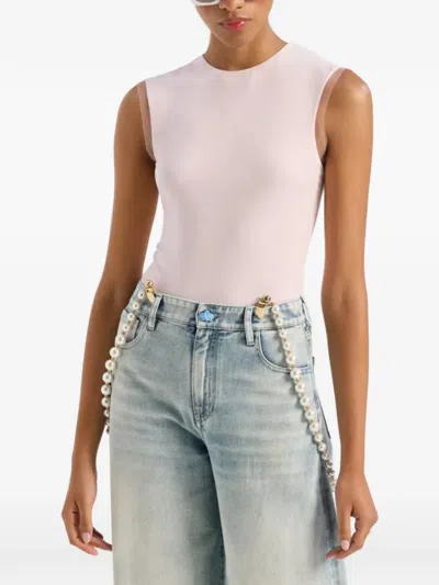 Genny Light Pink Solid Round Neck Top In Multi