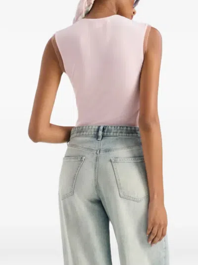 Genny Light Pink Solid Round Neck Top In Multi