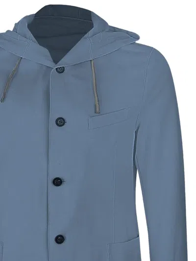 Eleventy Hooded Buttoned Blazer In Blue