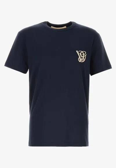 Valentino Garavani Logo-embroidered Cotton T-shirt In Blue