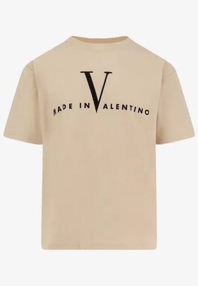 Valentino Garavani Cotton T-shirt With Made In Print Clothing In Nude