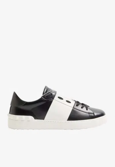 Valentino Garavani Open Sneakers In Leather With Contrast Colored Stripe And Stud Detail In White