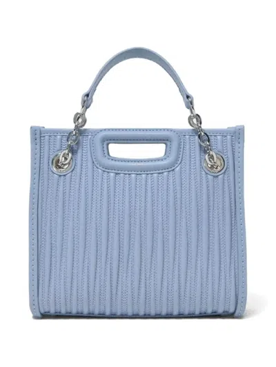 Maje Mini Quilted Leather Tote In Blue