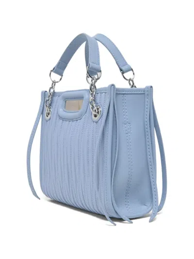 Maje Mini Quilted Leather Tote In Blue