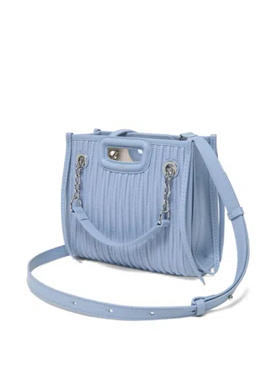 Maje Mini Quilted Leather Tote In Blue