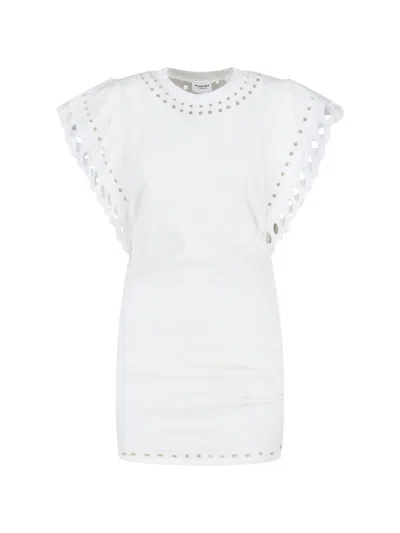 Isabel Marant Étoile Orlane Eyelet Ruffle-sleeve Mini T-shirt Dress In White