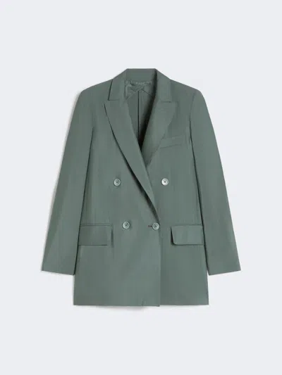 Max Mara Double-breasted Linen Blazer With Pointed Lapels In Green