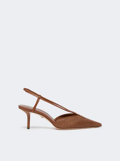 Max Mara Gitano Leather-trimmed Slingback Pumps In Brown