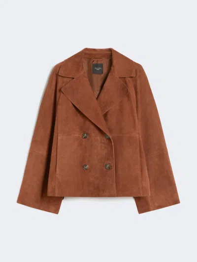 Max Mara Double-breasted Suede Jacket In Brown
