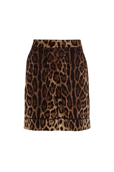 Dolce & Gabbana Dolce  Gabbana Leopard-printed Elasticated Waistband Shorts In Brown