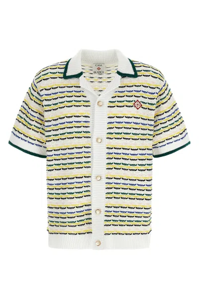 Casablanca Cotton Tuck Stitch Button-up Sweater In Multi